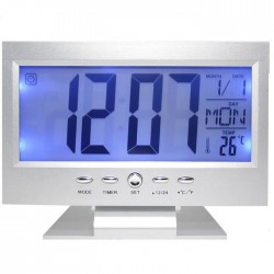 Ρολόι - Ξυπνητήρι με αισθητήρα ήχου, LCD οθόνη & ένδειξη θερμοκρασίας DS-8082 Ασημί