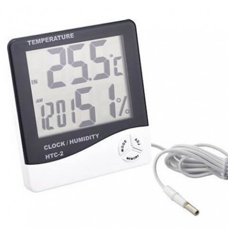 Ρολόι ξυπνητήρι με θερμόμετρο και υγρασιόμετρο εσωτερικού/εξωτερικού χώρου HTC-2