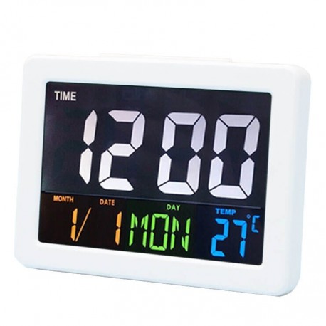 Επιτραπέζιο ψηφιακό ρολόι έγχρωμο με ξυπνητήρι , ημερομηνία , θερμοκρασία GH-2000WJ Λευκό
