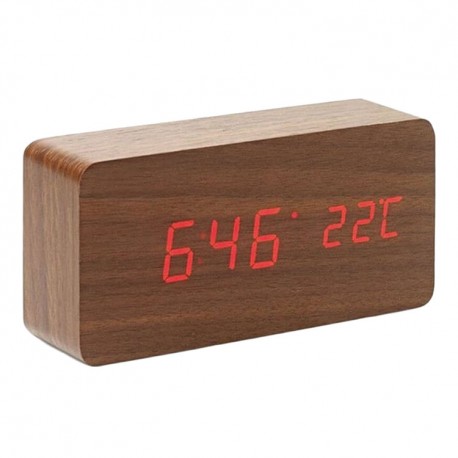 Ψηφιακό ξύλινο LED επιτραπέζιο ρολόι-ξυπνητήρι - Φυσικό ξύλο