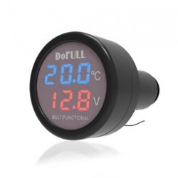 Ψηφιακό θερμόμετρο & βολτόμετρο αναπτήρα αυτοκινήτου με φορτιστή USB DoFull