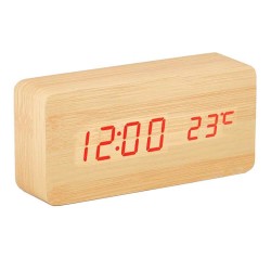 Ψηφιακό ξύλινο LED επιτραπέζιο ρολόι-ξυπνητήρι - Φυσικό ξύλο