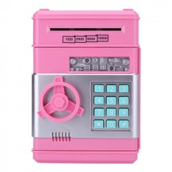 Ηλεκτρονικός κουμπαράς-χρηματοκιβώτιο με κωδικό ασφαλείας πλαστικό, 13.5x12.5x19cm Ροζ