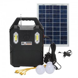 Ηλιακό σύστημα φωτισμού & φόρτισης με panel, μπαταρία, φακό & 2 λάμπες LED DAT AT-8207