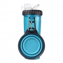 Διπλό μπουκάλι τροφής/ νερού με πτυσσόμενο μπολ για κατοικίδια OEM Snack-Duo Μπλε