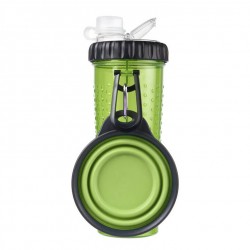 Διπλό μπουκάλι τροφής/ νερού με πτυσσόμενο μπολ για κατοικίδια OEM Snack-Duo Πράσινο