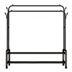 Διπλή κρεμάστρα ρούχων δαπέδου με ροδάκια & 2 ράφια 110x57x160cm YP-618 Μαύρο