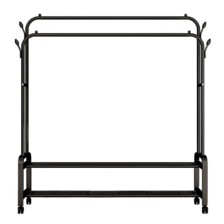Διπλή κρεμάστρα ρούχων δαπέδου με ροδάκια & 2 ράφια 110x57x160cm YP-618 Μαύρο