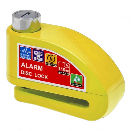 Κλειδαριά δισκόφρενου μοτοσυκλέτας με συναγερμό 110DB και πείρο 6mm KS8305 Κίτρινο