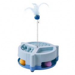 Πολυλειτουργικό παιχνίδι αργής σίτισης για γάτες με περιστρεφόμενη πλάκα και ραβδί Teaser - Μπλε