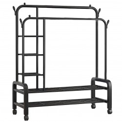Διπλή κρεμάστρα ρούχων δαπέδου με ροδάκια & 5 ράφια 150x45x172cm YP-618 Μαύρο
