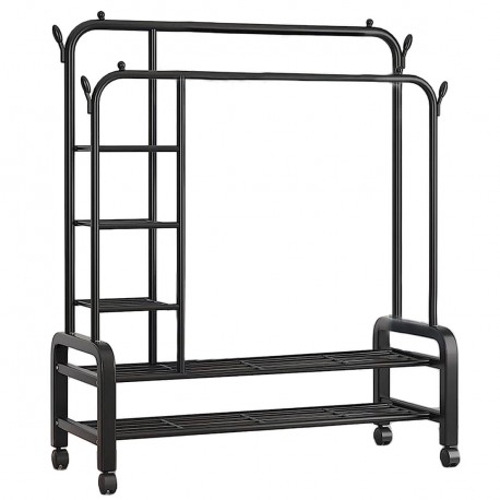 Διπλή κρεμάστρα ρούχων δαπέδου με ροδάκια & 5 ράφια 150x45x172cm YP-618 Μαύρο